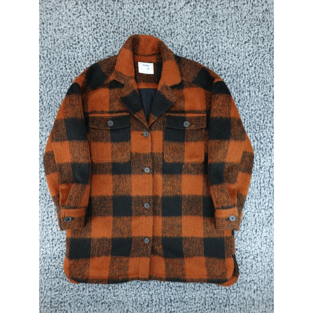 Old Navy Shacket Womens‎ Medium Orange Black Buffalo Plaid Evermore Shirt Jacket